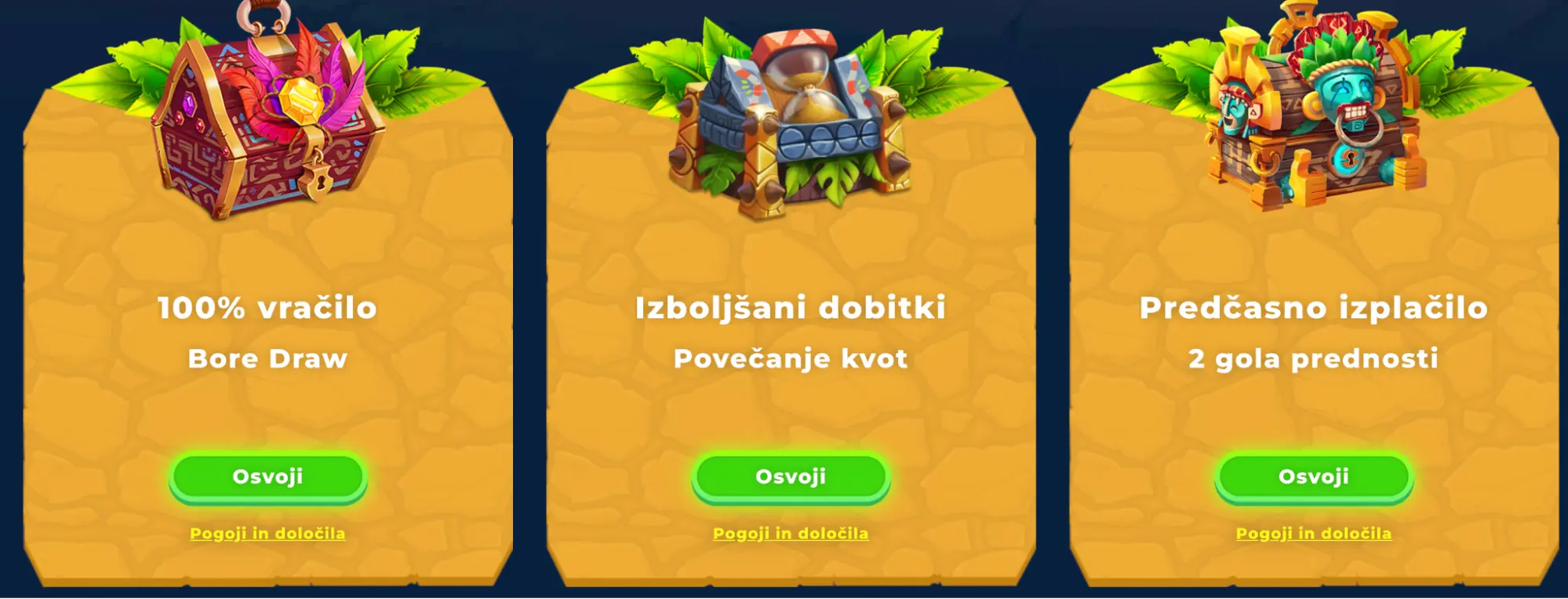 100 % vračilo stave v primeru neodločenega izida (Bore Draw) Skrinja z rdečimi peresi za 100% vračilo Bore Draw